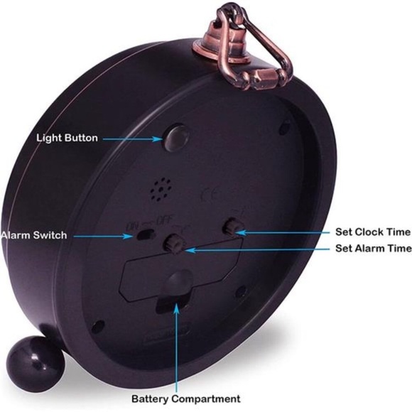 Vintage Analog Alarm Clock, 5.25 inch Small Silent Desk Clock with Night Light - Picture 5 of 5